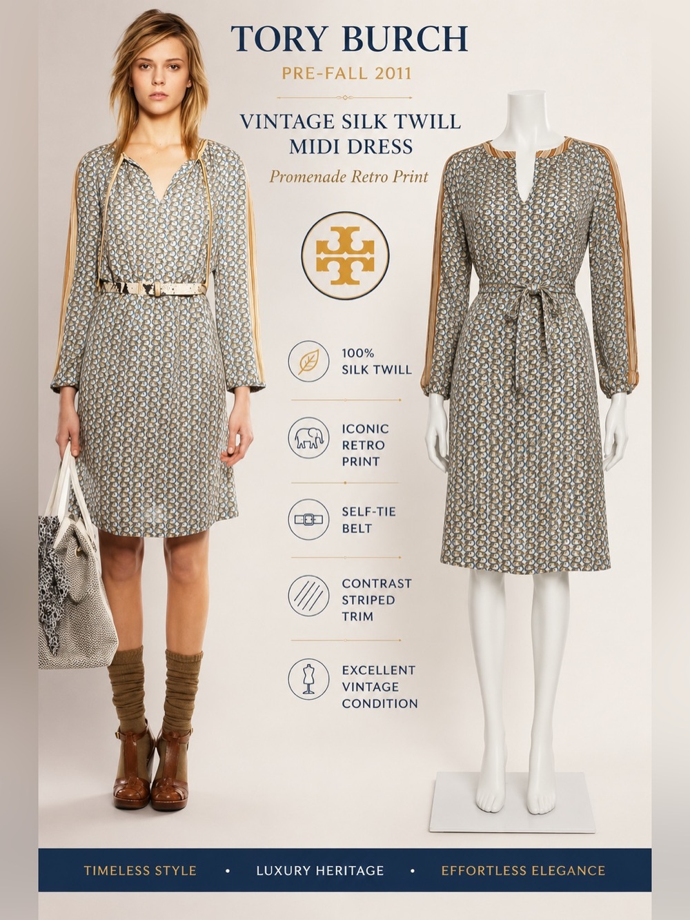 Tory Burch Silk Dress 4 Promenade Retro Elephant Print Belted Resort Vacation